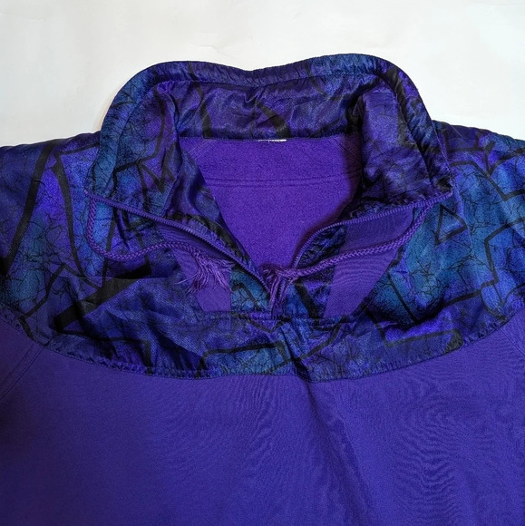 Vintage Lady Foot Locker Purple Silky Satin Accent 1/4 Zip Up Sweatshirt Sweater - Picture 3 of 10